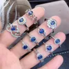 Ringos de cluster Sapphire Ring Women 925 Certificado anexo de prata