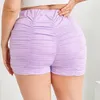 Plus size cintura elástica sexy verão casual ruched shorts feminino sólido roxo cintura alta magro biker shorts feminino tamanho grande 6xl 240409