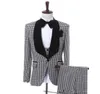 Black Plaid Cloth Men Suits Three Piece Jacket Pants Vest 2020 Classic Fit One Button Wedding Groom Tuxedos Custom Made 7141850429