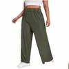 Womens Plus Size T-Shirt Elastic Waist Summer Elegant Wide Leg Pants Loose Rib Knitted Casual Straight Trousers Bot S2Pk Drop Delivery Otek4