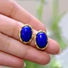 Boucles d'oreilles flasques en argent incrusté cristal ovale lapis lazuli poteaux d'oreille pour femmes bijoux de fiançailles de haute qualité