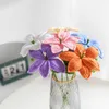 Decorative Flowers Creative Handmade Wool Crocheted Milk Cotton Lily Flower Decoration Simulation Bouquet Gift Blue Pink Yellow Purple White