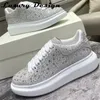 Casual Shoes Luxury Rhinestone Sneakers Men Platform Round Toe Lace-up Walking Woman Solid Color Crystal Designer