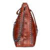 Sac vintage femmes rivet épaule grande capacité patchwork seau femelle crossbodybag handbag de qualité cuir shopper sacs