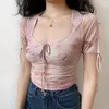 Koszule damskie i Girl Dream Print See-Through Siatka z krótkim rękawem
