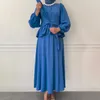 Ubranie etniczne Dubai Abaya Ramadan Stroje Temperament długi rękaw krawat talia tapa solidny kolor luźna spódnica dla kobiet muzułmańska sukienka