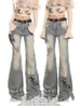 Jeans féminins Black Gothic Flare Aesthic Aesthetic Vintage Cowboy Pantalon Harajuku pantalon denim Y2K Emo 2000 Vêtements trash 2024