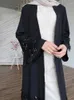 Etnik Giyim Siyah Pullu Açık Kimono Abaya Dubai Lüks 2024 İslam Müslüman Kaftan Mütevazı Elbise Kebaya Damen Robe Femme Musulmane