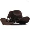 Bérets Simple White Woman's Men's Western Cowboy Western Cowboy pour gentleman Lady Jazz Cowgirl avec du cuir Cloche Sombrero Caps