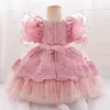 Mädchenkleider 2024 Pink Baby Luxus Kleider Party Kleidung süßes Kinder Prom Kleid für Hochzeit oder Geburtstag geschwollener Blumenball Geborener Kleidung