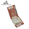 Clips Money Clip Wallet for Men Cow Leather Rfid Blocking Card Coins Holder Slim Thin Male Bank Note Wallets Small Short Bifold Purses