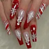 Falska naglar 24st Long Coffin Press-On Nails Christmas Snowflakes Mönster Artificial Nail Patch For Lady Women Manicure Diy Art Supplies Y240419 Y240419