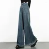 Jeans feminino Vintage Legal Denim Denim Dress Spring Autumn Coreano Design de cintura alta Sense Light Color Trumpe