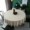 テーブルクロスモダンミニマリストダストプルーフコットンとリネンジャクアード格子縞のカバー円形タッセルテーブルクロスティーダイニング