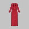 Casual Dresses 2024 Autumn/Winter Full Sleeve Ring V-Neck Women Long Dress Black White Red Christmas