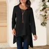 Women's Blouses Soft Blouse Stylish Spring Summer Casual Tops O-neck Long Sleeve Irregular Hem Pullover Solid Color Tee Shirt Plus Size