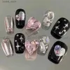 Faux ongles détachables Graint Rose acrylique Appuyez sur les clous courts y2k noirs carrés chauds chauds ballet faux ongles