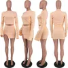 Sukienki robocze Solid Color Slit Dopasowanie Zestaw Kobiety Kobiety Streetwear O Neck Full Tleeve Short Tees mini elastyczne dwa kawałki zestawy