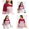 Womens Plus Size T-Shirt Casual Blouse Women 5Xl 6Xl 7Xl Lg Sleeve Round Neck Elegant Fi Spring Striped Tops Ladies Large E0Ml Drop De Dhrga