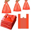 Bolsas de almacenamiento 50 piezas de mango de plástico rojo desechable Bag de chaleco de chaleco de educación