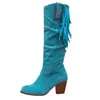 Stivali da donna blu nappe di moda stivali da cowgirl per donne inverno 2024 tacchi grossi stivali con stivali da cowboy con zip laterale 240415