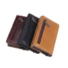 Holders Men Aluminum 100% Genuine Leather ID Card Credit Card Zipper coin purse Automatic pop up Antitheft holder RFID Metal Wallet