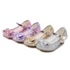 Girls Sandals Rhinestone Butterfly Dance Latin Kids Chaussures Enfants High Heel Princess Chaussures Glitter en cuir Robe Party Mariage 240412