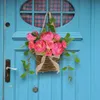 Wieniec do drzwi przednie różowy wiszący koszyk letni kosze domowe dekoracje na ścianę dekoracje ścienne 240407