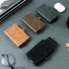 Plånböcker Casekey minimalistiska pop -up läder plånbok för män autoeject korthållare med pengar clip fockna smala företag kreditkort plånbok