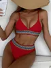 Women's Swimwear Blue Print Swimsuit Bikini Women Solid Color Sexy High Leg Thong Bikinis 2024 Female 2 Piece Bathing Suit Beachwear