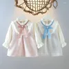 Девушка платья 6m-3y Vintage for Girls Spring осень высококачественная детская одежда для детской одежды рожденная детская платье принцессы