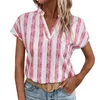 Kvinnors blusar Summer Fashion Tops Short Sleeved V Neck Vertical Stripes tryckt skjorta Formella skjortor för kvinnor