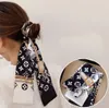 8x120cm Tasarımcı Harfleri Baskı Çiçek İpek Eşarp Kafa Bandı Kadınlar Moda Uzun Saplı Çanta Eşarpları Paris Omuz Tote Bagaj Şerit Kafa Sargılar