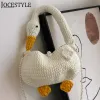 Hobos 2023 Women Cartoon Crochet Bage Goose properatile bease tote handbag pearl chain the girls discal rekent knitter bag bag jade maily maily