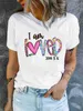 Camiseta feminina letra colorida impressão de camiseta casual pescoço curto slve shirt de verão roupas femininas y240420