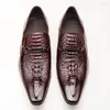 Chaussures habillées hommes de luxe fête commerciale formelle en cuir italien pointu à orteil doubles boucles alligator mocts imprimés décontractés