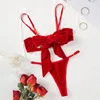 Bras Sets Sexy Bowknot Lingerie Set Velvet Red Underwear Uncensored Fancy Christmas Outfit 2 Piece Bra And Panty Sex Intimate Costume