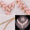 Earrings Necklace Cute Pink Resin Flower Boho Sets Fashion Rhinestone Bohemia Style Bridal Jewelry Set Gifts For Women Drop Delivery Dhy3Q