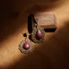 New Design Vintage Gold Plated Earrings Diamond Set Ruby Red Enamel Luxury Women's Earrings jewelry PH-91001