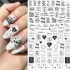 3D Black and White Maple Leaf Nail Stickers Art Decoration Geometric Heart English Alphabet Decals Slider 240418