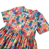 Japanese Style Vintage Ghost Horse Girl Plaid Oil Painting Fruit Print Short Sleeve Chiffon Dress Student Summer