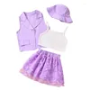 Clothing Sets Kids Girl 4 Piece Outfit Sleeveless Camisole And Butterfly Skirt Button Vest Coat Cute Hat Set For Summer Clothes