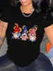 女性用Tシャツプラスサイズ独立記念日カジュアルTシャツレディースプラスフラグガノムプリントショートスルベラウンドネック軽微ストレッチトップY240420