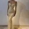 Abiti da festa eleganti perle sirene in paitura da spalla a maniche lunghe abiti da sposa da ballo formali di lusso per donne 2024