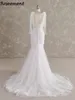Verklig bild Spaghetti Straps Illusion Sequined Mermaid Wedding Dresses Ribbons Bow Appliques spetsbrudklänningar