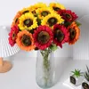 Fleurs décoratives 5pcs Bouquet de tournesol artificiel Silk Fausse fleur Fleur DIY DÉCOTION DE DÉCORATION DE MARIAGE PART