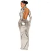 Women Summer Suit Beach Dress Bath Exits Feminine Bikini 2024 Winter Metallic Color Sexy Backless Tight Female Skirt Solid