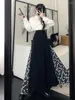 Werkjurken 2024 Lente Chinese Hanfu Verbeterde paardengekere rok staande nek Top tweedelig forensen Slim Fit lange jurk vrouwelijke kleding