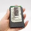 Holders Mini Slim Wallet Automatic Slide Card Case Carbon Fiber Pu Leather RFID Walls Aluminium ID Cash Credit Card Holder Clip