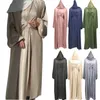 Etniska kläder muslimska hijab klänning eid satin abayas 3 stycke matchande set kvinnor öppna kalkon arab mantel kaftan kimono femme jalabiya vestidos